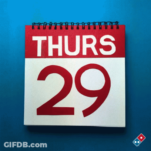 Calendar Showing Thursday 29Th On Blue Background GIF