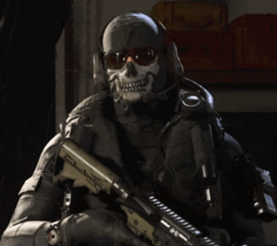 Call Of Duty Ghost Nodding With Gun In Hand GIF