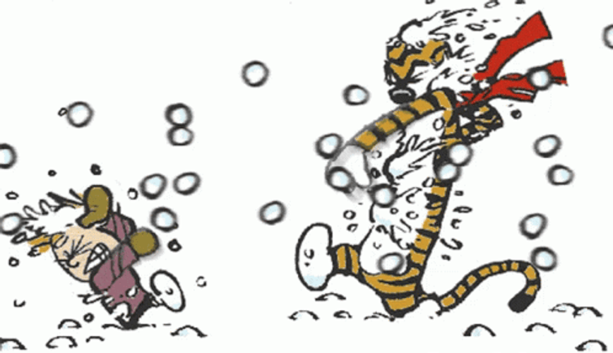 Calvin And Hobbes Snowball Fight GIF