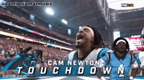 Cam Newton Touchdown Advertisement With Panthers Logo GIF