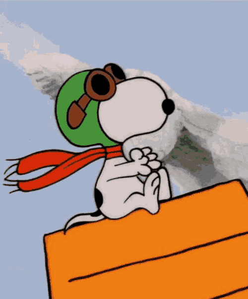 Camsey Snoopy Flying Fly Peanuts Clouds House GIF
