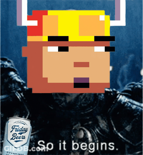 Can Of Friday Beers Beside Pixelated Viking GIF