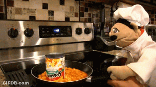 Can Of Spaghetti In Pan On Stove GIF