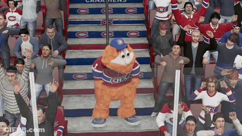 Canadiens Mascot In Front Of Crowd GIF