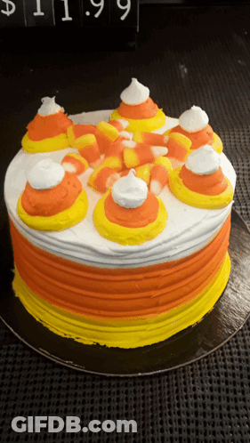 Candy Corn Cake On Table GIF