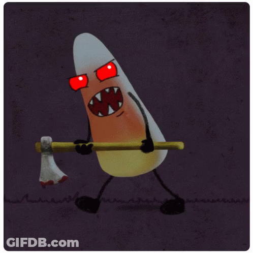 Candy Corn With Arms And Legs Holding Axe GIF