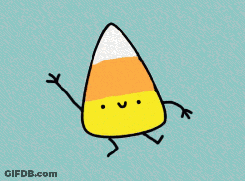 Candy Corn With Arms And Legs On Blue GIF