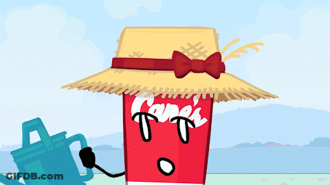 Cane's Can With Straw Hat And Watering Can GIF
