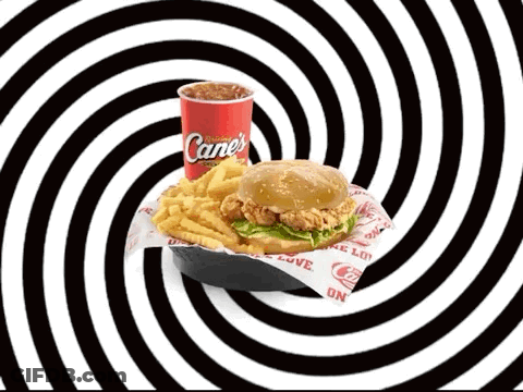 Cane's Chicken Sandwich And Fries Black White Spiral GIF