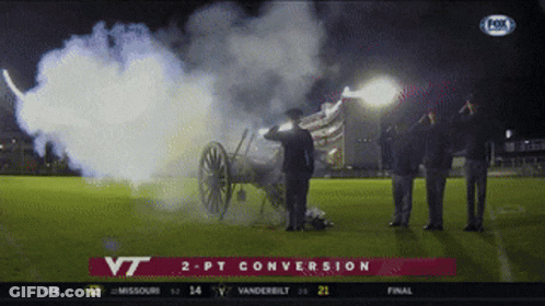 Cannon Firing In Front Of VT Banner GIF