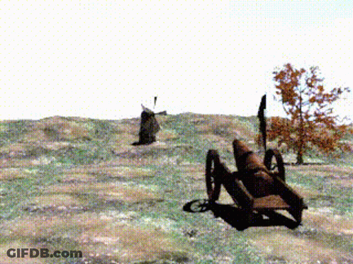 Cannon In Field With Trees GIF