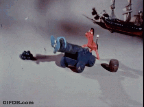 Cannon With Blue Barrel And Red Horse GIF