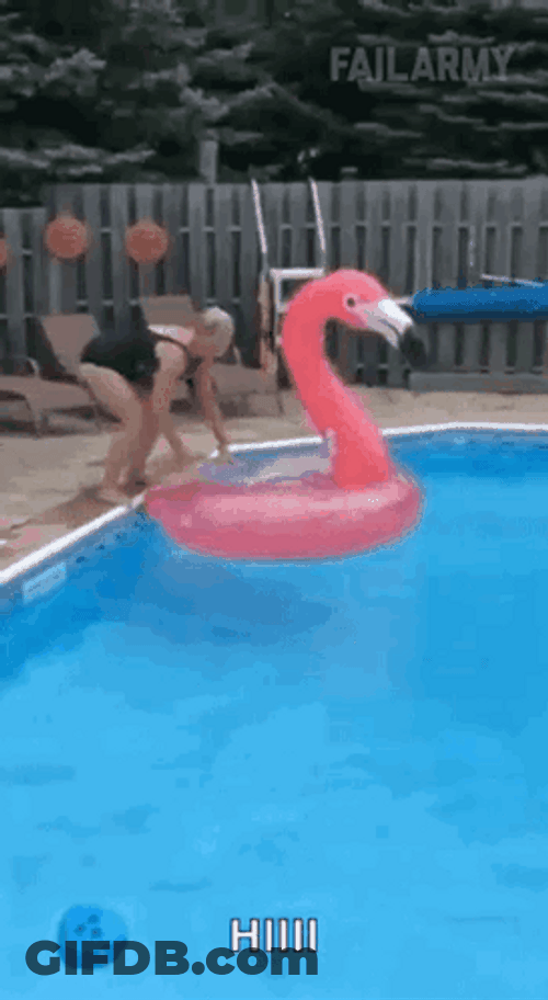 Cannonball Dive In A Flamingo Floater GIF