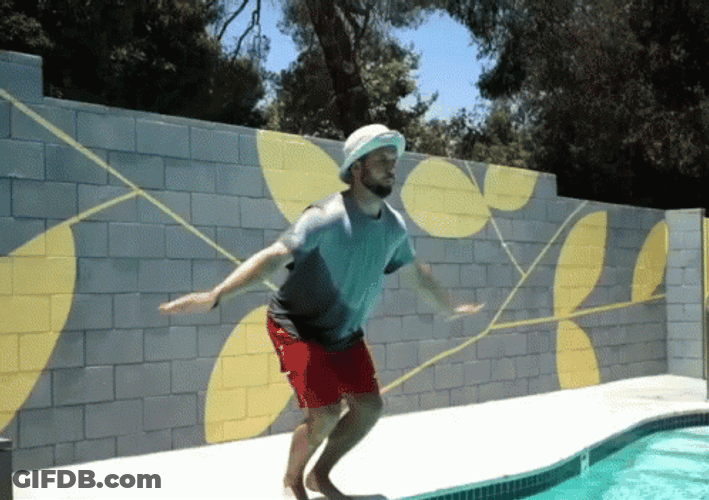 Cannonball Dive Man Wearing Bucket Hat GIF
