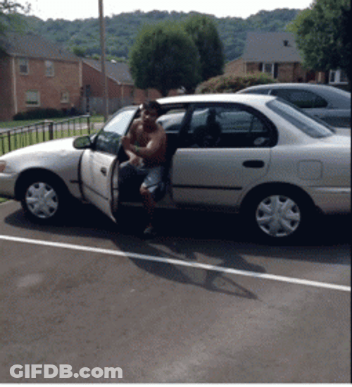 Cannonball Dive Position From The Car To Pool GIF