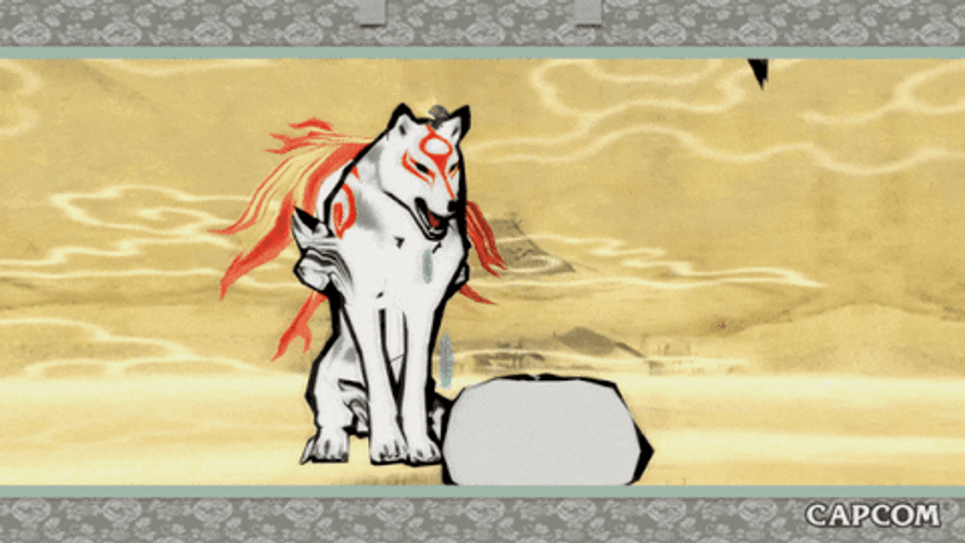 Capcom Okami Amaterasu White Wolf Sitting Straight GIF