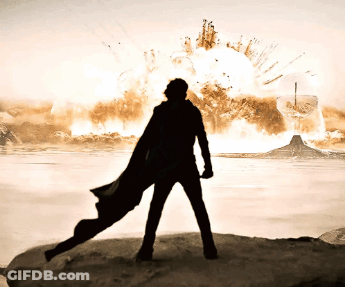 Caped Man Silhouette Explosion GIF