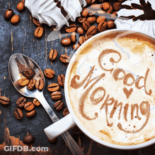 Cappuccino Cup With Good Morning Foam GIF