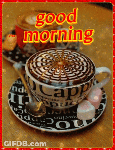 Cappuccino On Saucer Saying Good Morning GIF