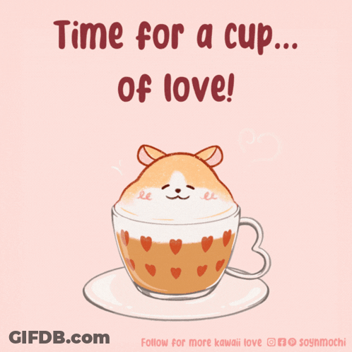 Cappuccino With Hamster Saying Time For A Cup Of Love GIF