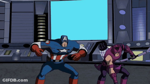 Captain America And Hawkeye Standing Together GIF