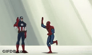 Captain America And Spider-Man Are Giving Each Other A High Five In A Cartoon . GIF