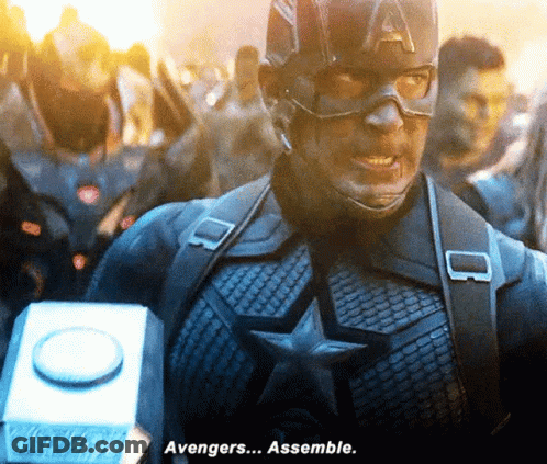 Captain America Holding Hammer Says Avengers Assemble GIF