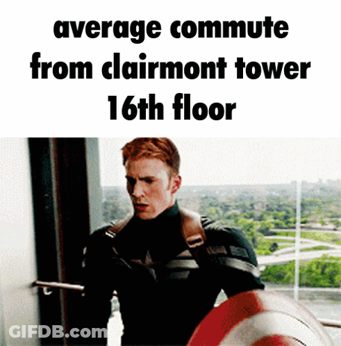 Captain America Holding Shield Average Commute From Clairmont Tower 16Th Floor GIF