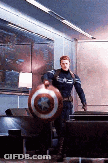 Captain America Holding Shield In Room GIF