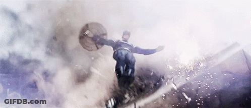 Captain America Is Flying Through The Air With A Shield . GIF