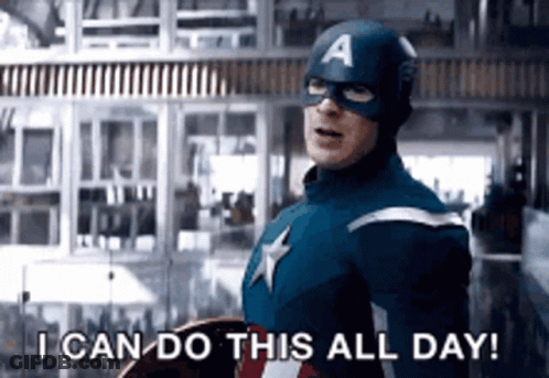 Captain America Is Standing In Front Of A Building And Says I Can Do This All Day . GIF