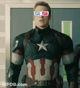 Captain America Is Wearing A Pair Of 3D Glasses While Standing In Front Of A Door . GIF