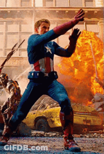 Captain America On One Leg Near Building Car GIF