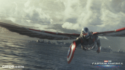 Captain America Poster Man Flying Over Ocean GIF