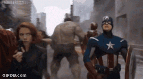 Captain America With Avengers Hulk And Black Widow GIF