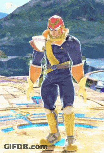 Captain Falcon From Super Smash Bros Is Standing On A Marble Floor GIF