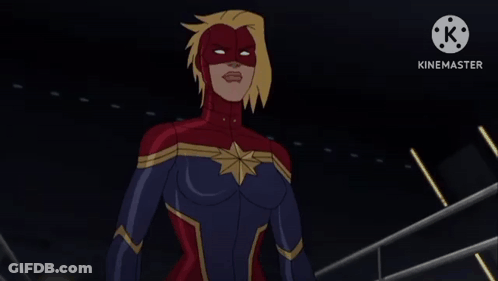 Captain Marvel In Dark Room With Mask GIF