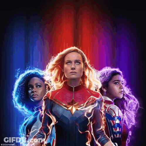 Captain Marvel Movie Poster With Three Women GIF