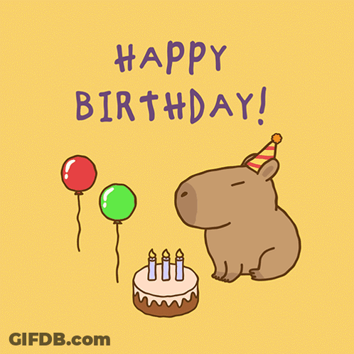 Capybara In Party Hat With Birthday Cake GIF