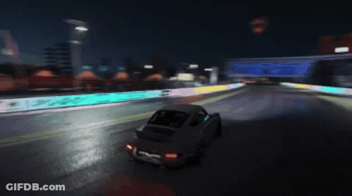 Car Driving At Night With No Trucks Sign GIF