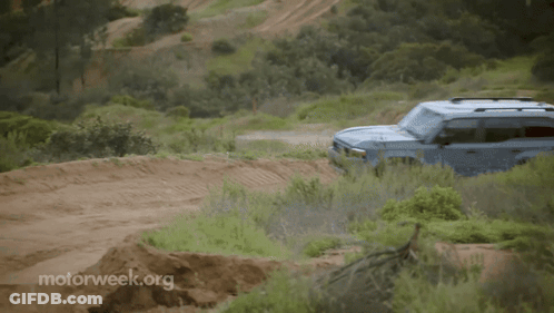 Car Driving Down Dirt Road Motorweek.org GIF