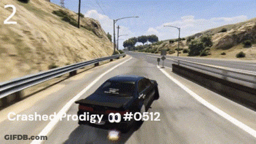 Car Driving Down Highway Saying Crashed Prodigy GIF