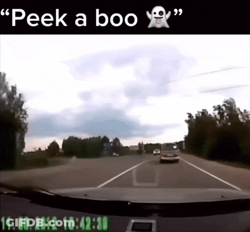 Car Driving Down Road Peek A Boo GIF