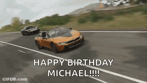 Car Driving Down Road Saying Happy Birthday Michael GIF