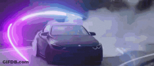 Car Driving Down Road With Smoke And Neon Light GIF