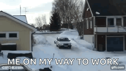 Car Driving Down Snowy Road Me On My Way To Work GIF