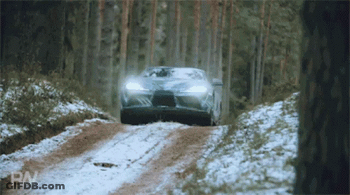 Car Driving Down Snowy Road With Letters RN GIF