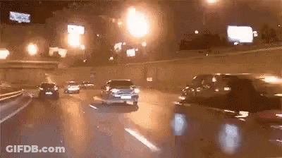 Car Driving Night Highway Lights GIF