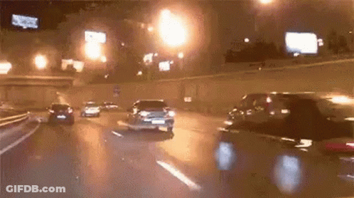 Car Driving Night Highway Lights GIF