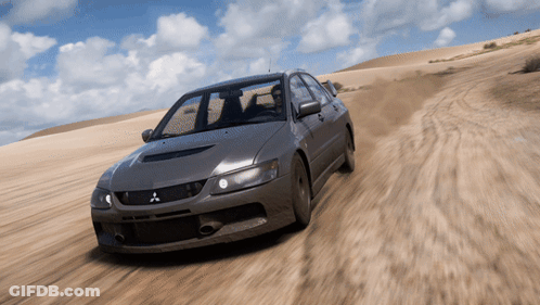 Car Driving On Dirt Road Blue Sky GIF